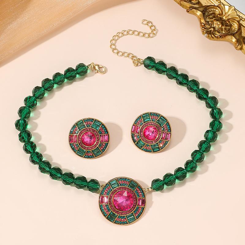 Retro Trend Diamond Necklace Earrings Set  For Women