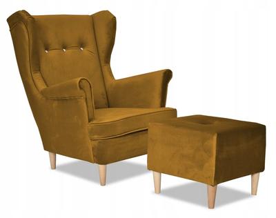 ARI Wing Chair with Footrest, Scandinavian Gold Velvet