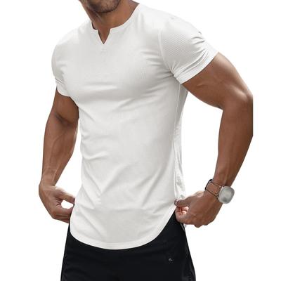 Letnia Moda Dekolt V Jednolity Kolor Podstawowy T-shirt Męski Krótki Rękaw Uniwersalny Pulower Koszulka Męska Prosty Top