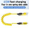 4 In 1 65W Mecha Spring Short Data Cables 6A USB Type C Spring Telescopic Micro USB Quick Charger Wire Spring Data Cords