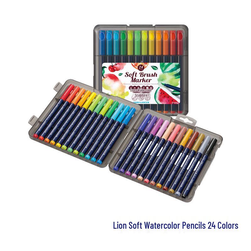 

Lion Soft Watercolor Pens: 24/36 Double-Ended Colors for Kids - Kindergarten Drawing & Painting Set