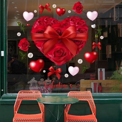 Adesivo per Finestra Fiore di Rosa a Forma di Cuore San Valentino Decalcomania Rimovibile in PVC per Vetro Finestra Statico Riutilizzabile per Decorazione Matrimonio Anniversario