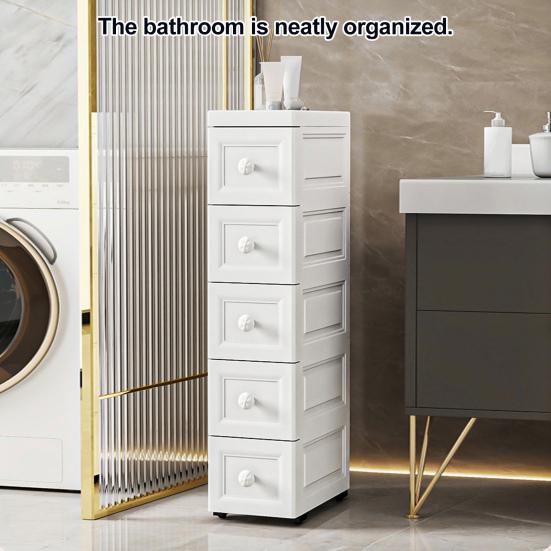 Slim Storage Cabinet Multi-Tier Tall Narrow Storage Cabinet with Wheels Drawers Rolling Multi-Drawer Organizer for Small Spaces Bathroom Bedroom