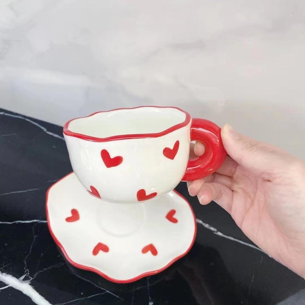 Hand-squeezed Coffee Cup Saucer Creative Hand-painted Afternoon Tea Set with Saucer Girl Style Flower Tea Cup