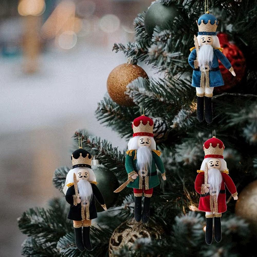 Fabric Nutcracker Soldier Pendant Red Blue Green Black 19cm Soldier Ornaments European-Style Xmas Tree Hanging Ornament