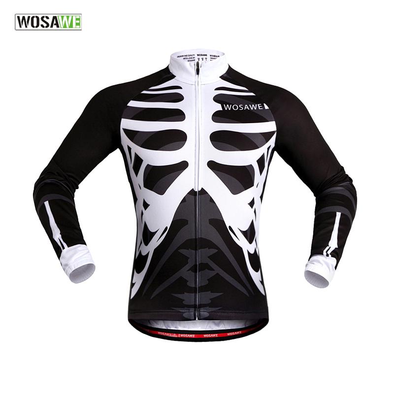 Men's Skeleton Cycling Jersey Long Sleeve Tops Breathable Bike Cycling