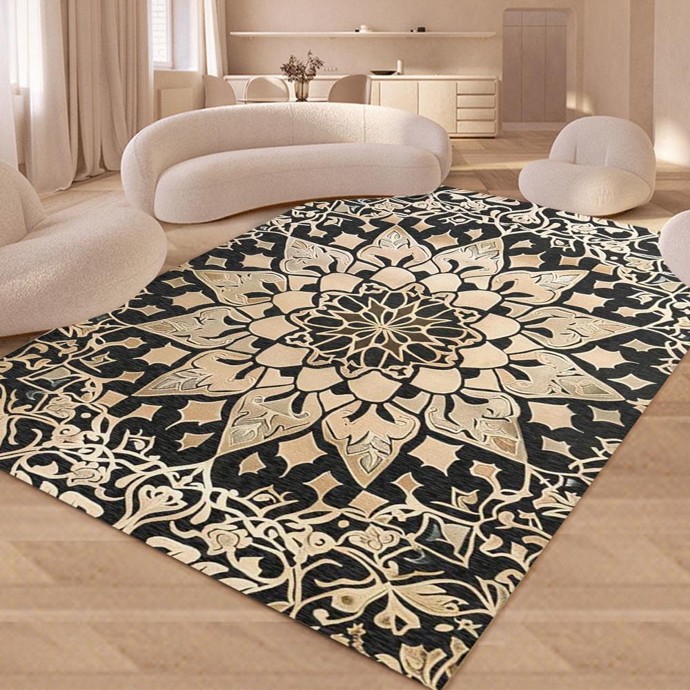 

Boho Area Rugs Washable Vintage mandala Neutral Large Carpet for Dinning Room Living Room Bedroom Farmhouse Non Slip Mat 40x60cm