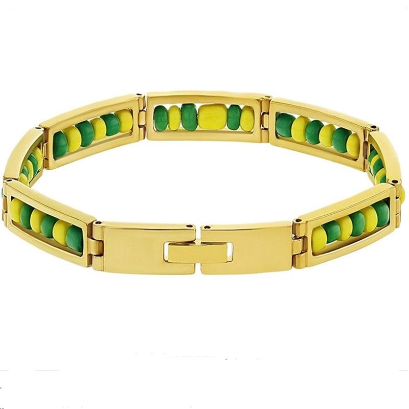 

CARLIDANA 2022 New Arrival Stainless Steel Jewelry Green and Yellow Color Orula Bracelet Mix Beads Unisex Bangle For Women