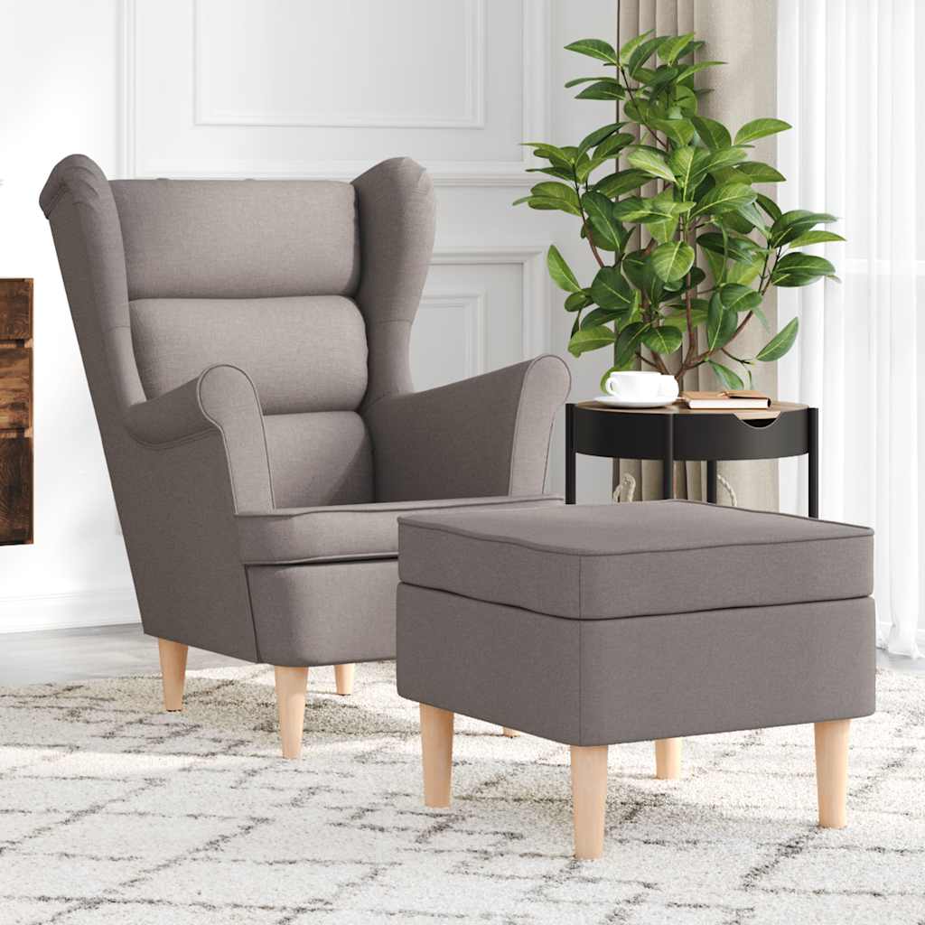 Armchair with Footstool Taupe Fabric