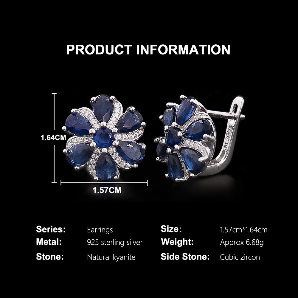 Flower Shape design earrings natural kyanite 8.14ct real gemstones 925 sterling silver fine jewelry for women's banquet wear