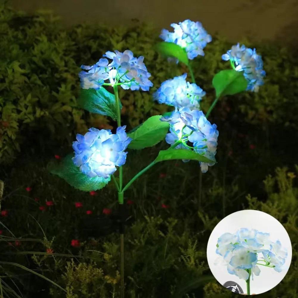 Solar 3 Heads Hydrangea Ground Lamps Outdoor Simulation LED Flower Stake Lights Waterproof Garden Party Decor
