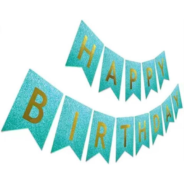 Teal Glitter Gold Happy Birthday Banner Sign Turquoise Aqua Decorations for Girls Men Women Anniversary Birthday Party Garland Backdrop Supplies