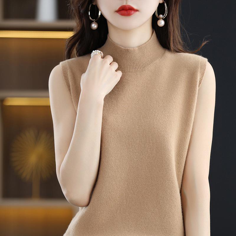 22 Autumn/Winter 100% Pure Cashmere Women's Sleeveless Vest with Half-High Neck