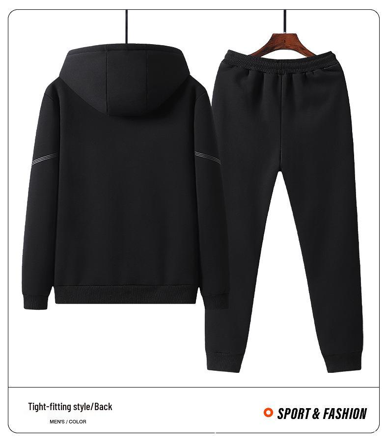 Lambswool Sports Suit: Plus Size Men's Fleece-Lined Hoodie & Cardigan Two-Piece Set for Autumn/Winter.