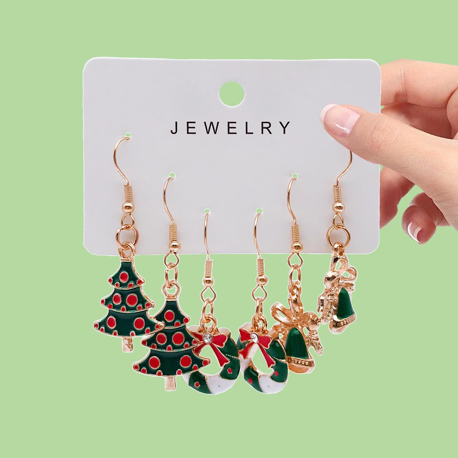 Christmas Santa Bell & Glove Earrings Set - Festive Cartoon Design