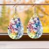 Colorful Flowers Branches Leaf Patterns PU Leather Earrings for Women Elegant Charming Earrings Jewelry Matching for Festivals, Banquets