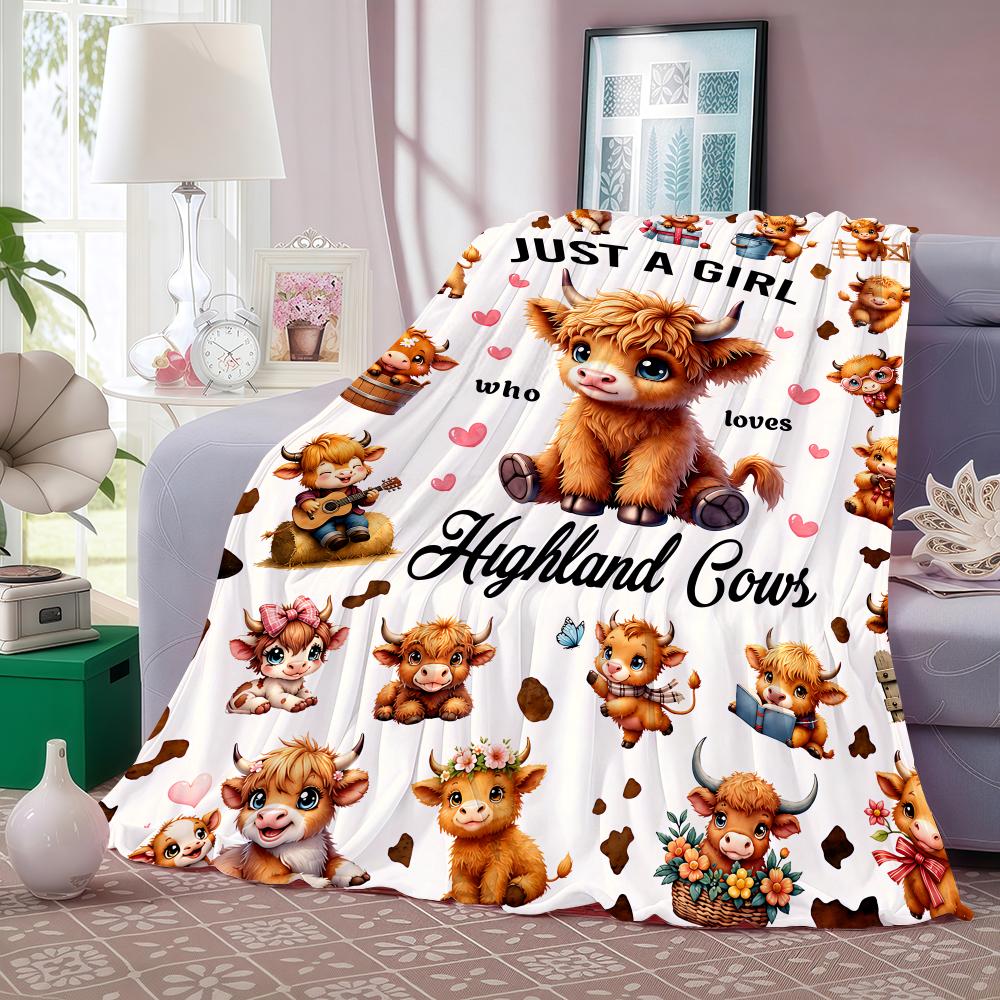 Highland Cow Set Throw Lightweight 240G Flannel Blanket Soft Skin-Friendly For Summer Cooling