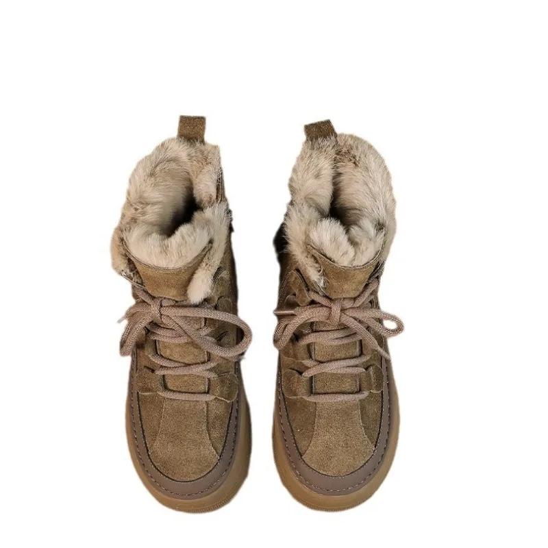 Women Cow Suede Genuine Leather Platform Wedge Winter Plush Ankle Boots Hidden Heels Warm Snow Booties Outdoor Walking Shoes