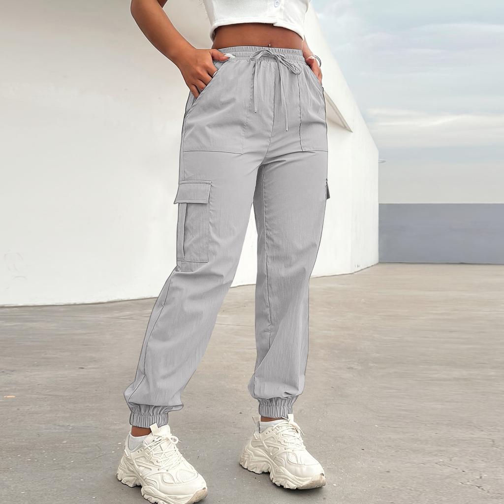 Damen Lässige Cargohosen mit Kordelzug Taille Jogginghosen mit elastischen Bündchen Leichte Arbeitskleidung Hosen
