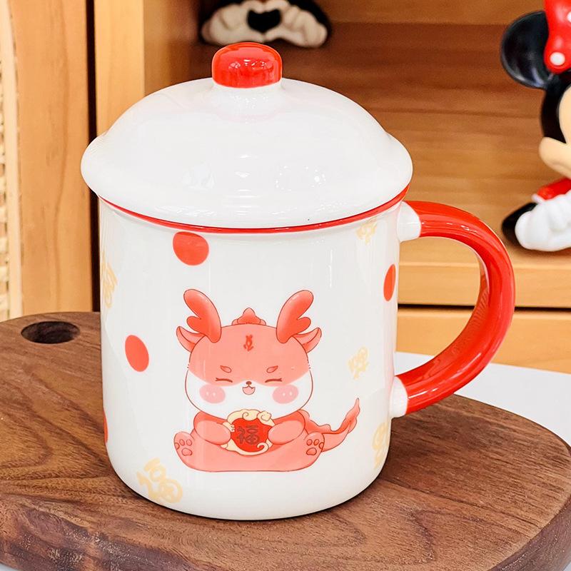 Cute Little Bear Office Girl Mug Creative Student with Lid with Spoon Water Cup Household Milk Breakfast Cup