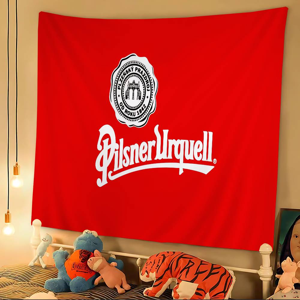 Pilsner Urquell Bier Logo Cartoon Wandteppich Böhmische Wandteppiche Mandala Wandbehang Laken