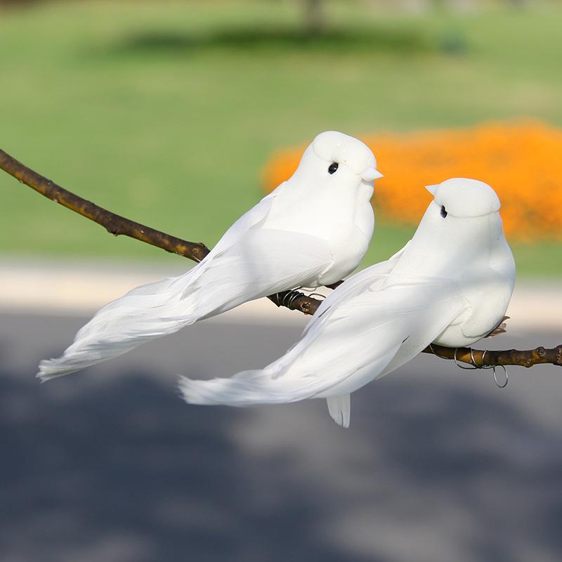 2Pcs White Pigeon Ornament Decorative Feather Bird Decoration with Metal Wire Simulated Feathered Birds for Christmas Tree China Mainland