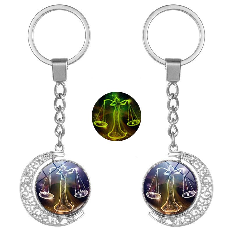 Double-Sided Luminous Zodiac Keychain Pendant for Backpacks – Couple Gift Accessory