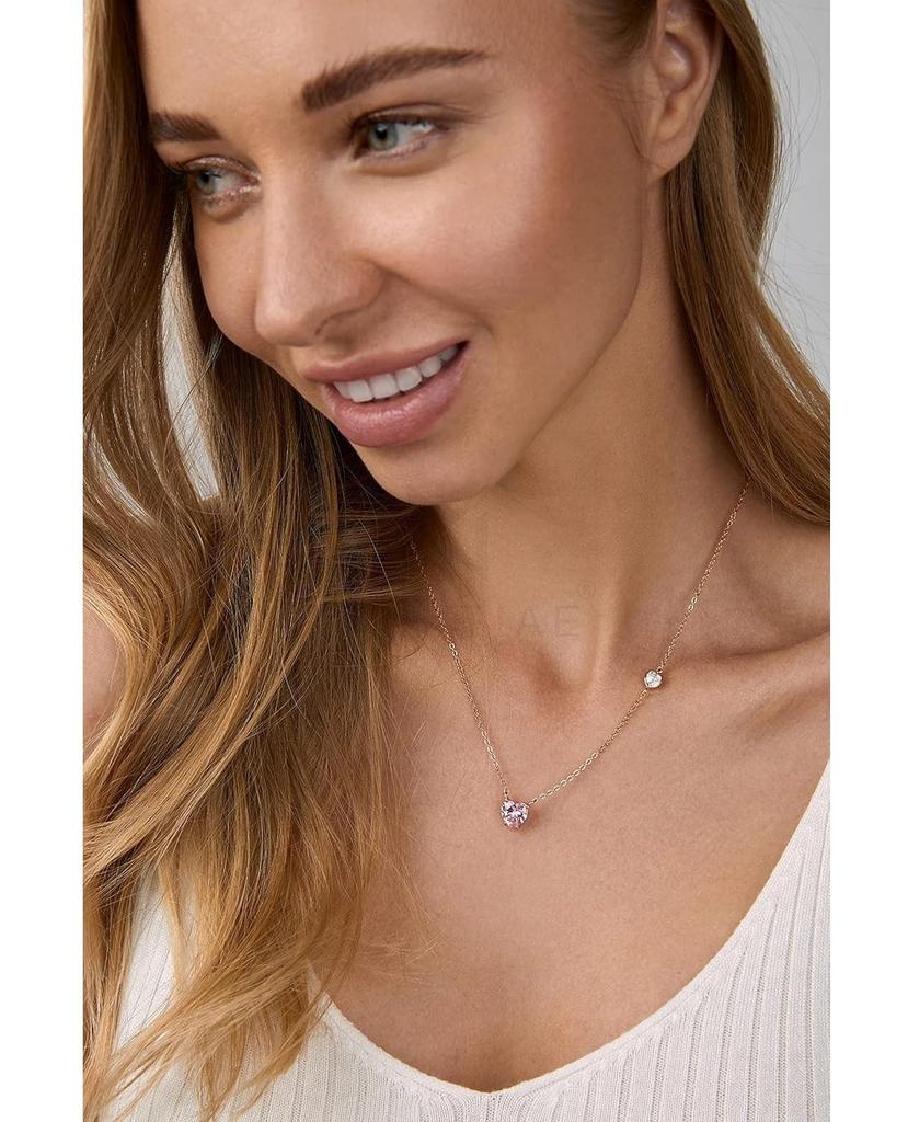 Hjärtformad med Rosa & Vita Diamant Hänge Halsband för Flickor Och Kvinnor med Förlängningsbar Kedja
