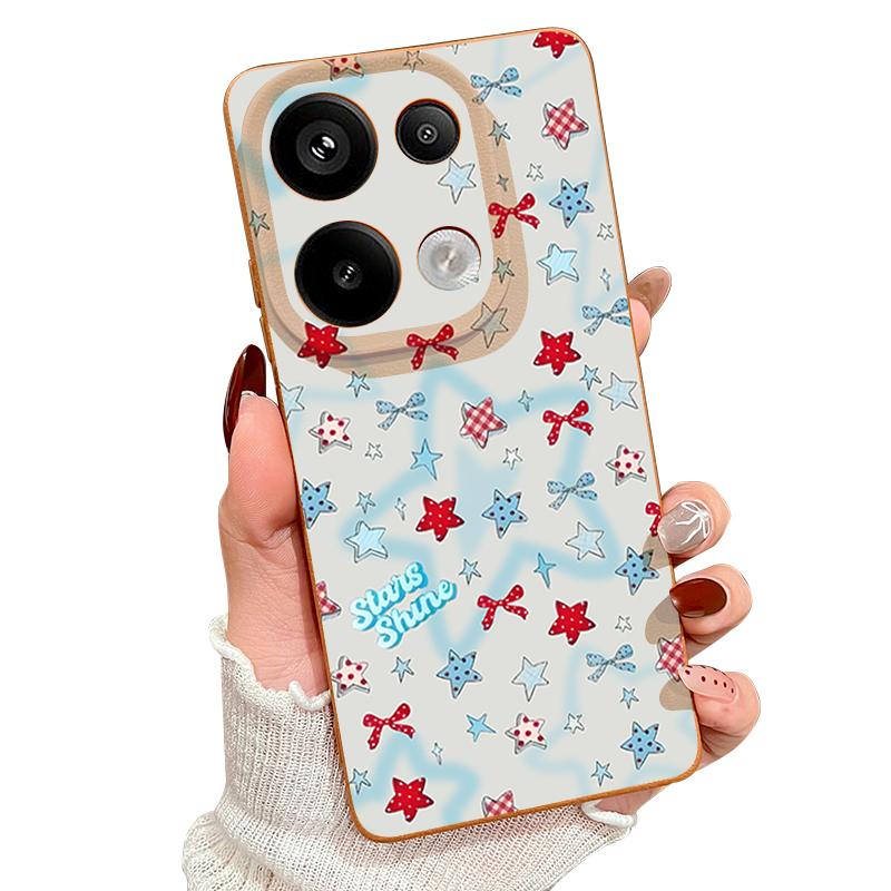 Blue Stars Bowknots Pattern Case For Xiaomi Redmi Note 14 13 Pro 5G 4G 12 11 Funda Xiaomi 14T 13T 11T Pro Leather Texture Silicone Cover