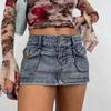 Vintage Diamonds Denim Mini Skirts Aesthetic Korean Kawaii Low Rise Skinny Wrap Bodycon Jeans Penceil Skirt Women Streetwear