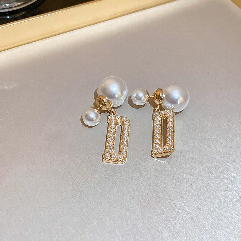 Faux Pearl Two-sided Shell Zircon Earring Elegant Fashion Women Shiny Crystal Imitation Pearl Handmade Earrings Party Jewelry Gift