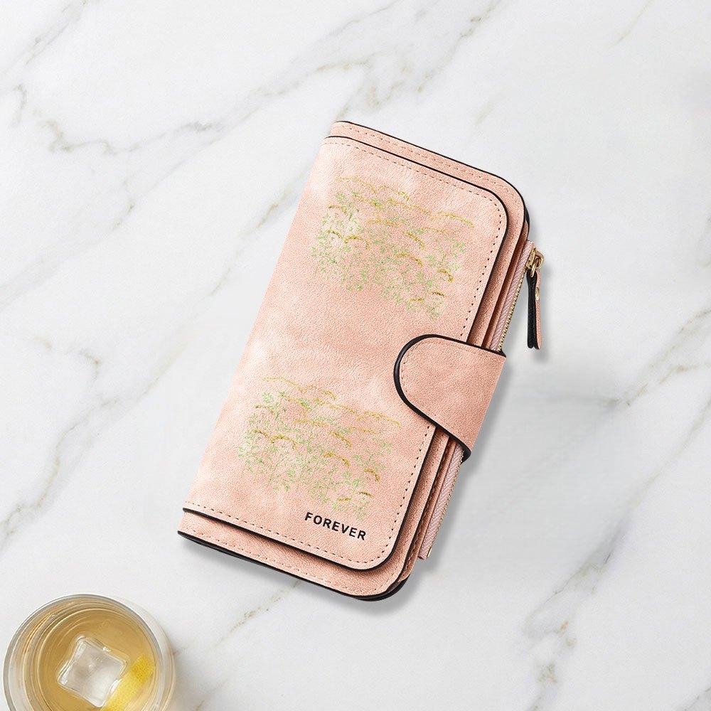 Delicate yellow flower fennel plant print long wallet multifunctional portable coin purse with clasp suitable for daily commuting large capacity