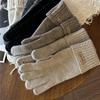 Knitted Cashmere Gloves for Women In Solid Color  Labeled Warm and Cold Proof  Wrist Guard  Finger Split Finger Leakage Touch Screen