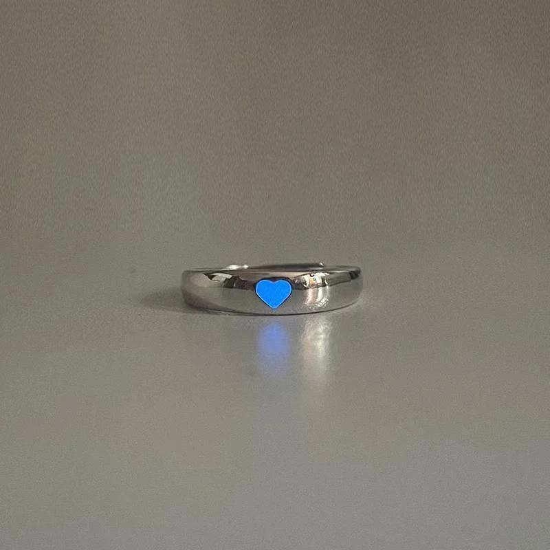 Fashion Pink Blue Adjustable Love Heart Luminous Couple Ring for Women Men Glow In Dark Player Ring Finger Rings Jewelry Gift