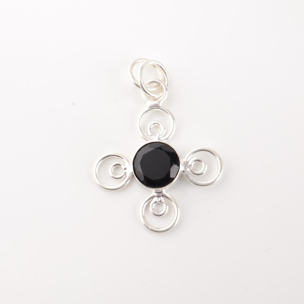 Schwarzer Onyx Edelstein 925 Sterlingsilber Schmuck Handgefertigter Anhänger Geschenk für Ehefrau PP-41-21