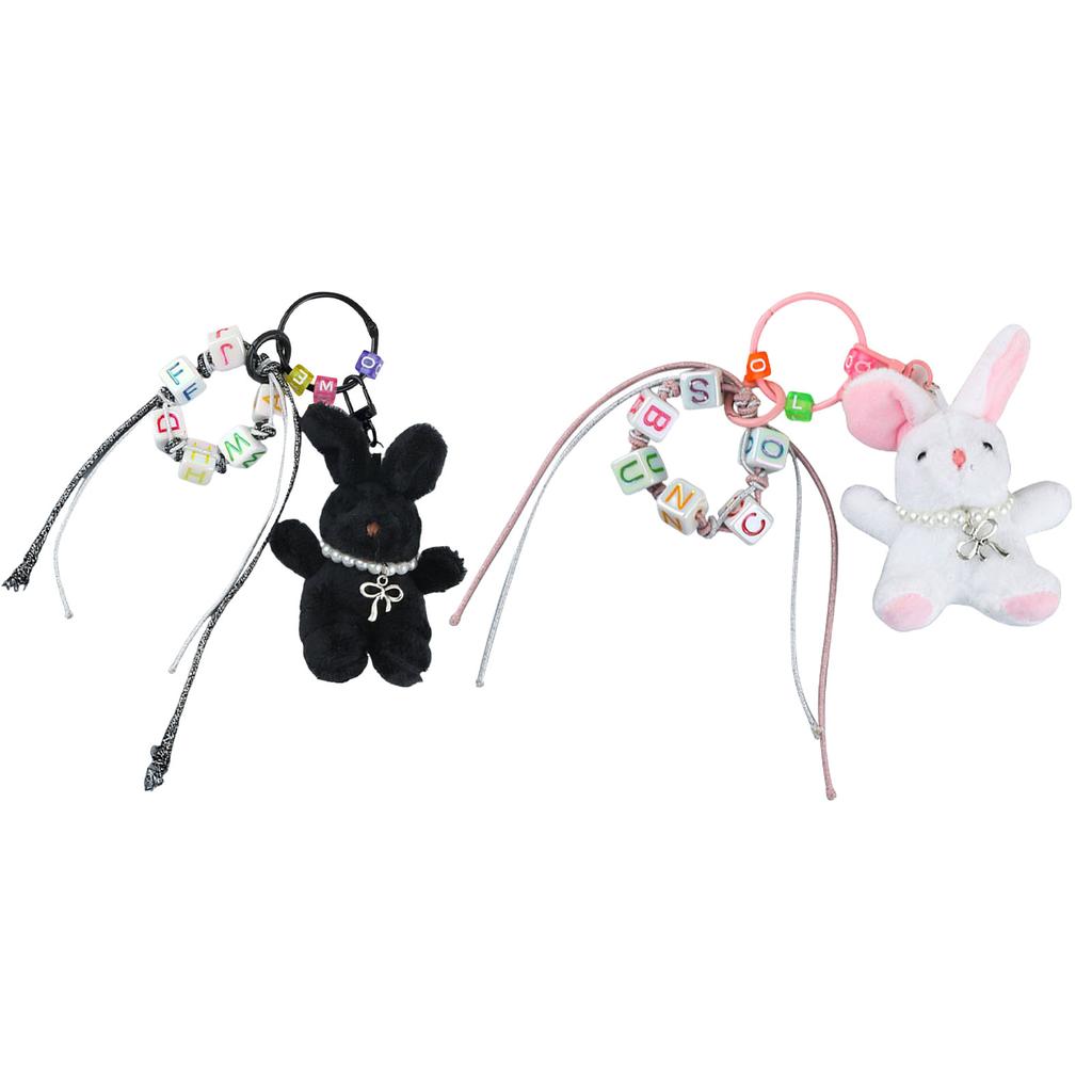 Plush Rabbits Bead Keychain Lovely Decorations Keyring Ornament Backpack Handbag Charm Pendant Gift for Girls Women