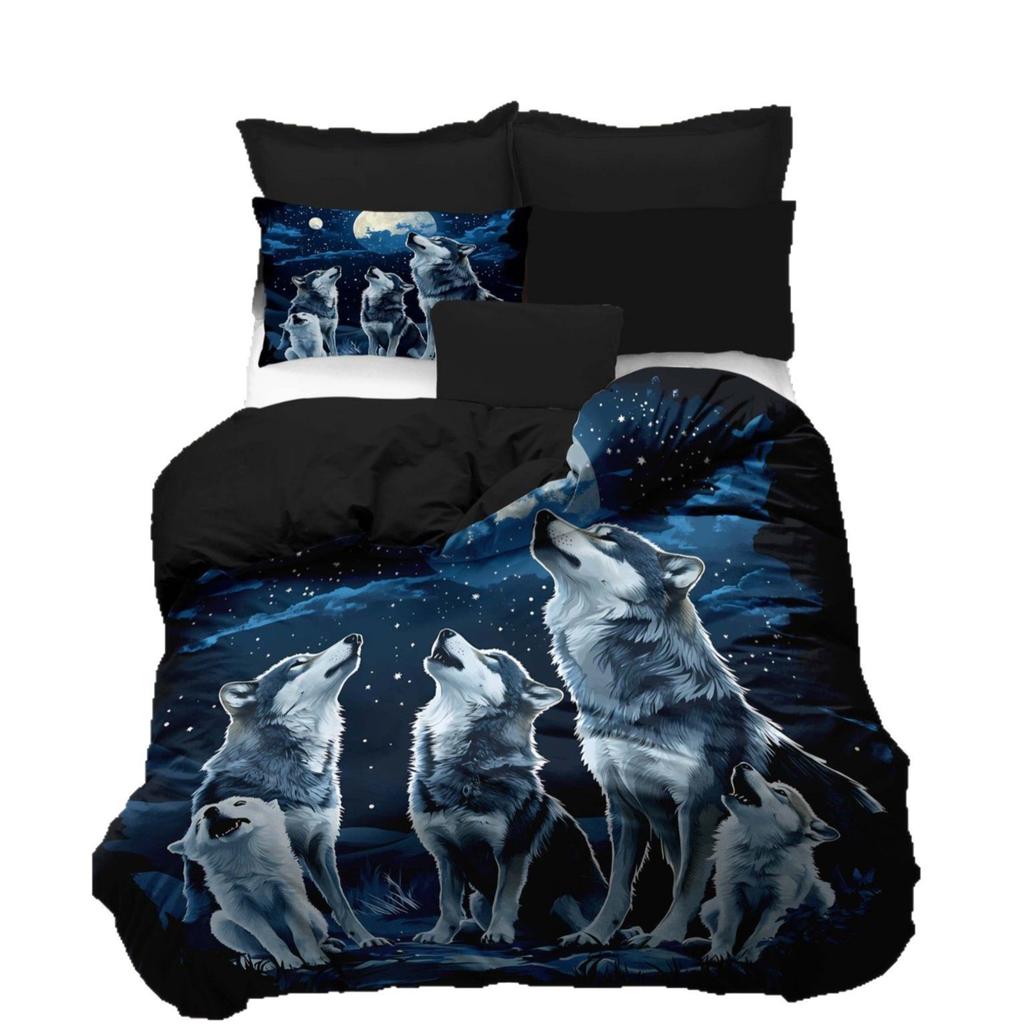 Hot-Selling Wolf Cartoon Three-Piece Home Textile Bedding 3D Digital Printing Quilt Cover Customization