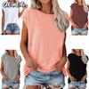 Women's Fashion Casual Solid Color Print O-Neck Sleeveless Blouses & Shirts