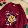 Summer Cotton Women TShirts Fun Graffiti Cute Smiling Face Prints Tees Breathable Loose ONeck Casual Street Female Clothes