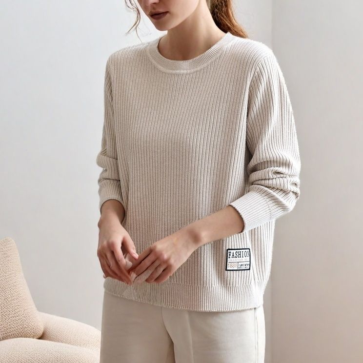 

Весенне-осенний женский свитер с круглым вырезом, свободный простой пуловер, вязаный свитер, однотонный вязаный топ, джемпер, вязаная одежда 2XL верблюд