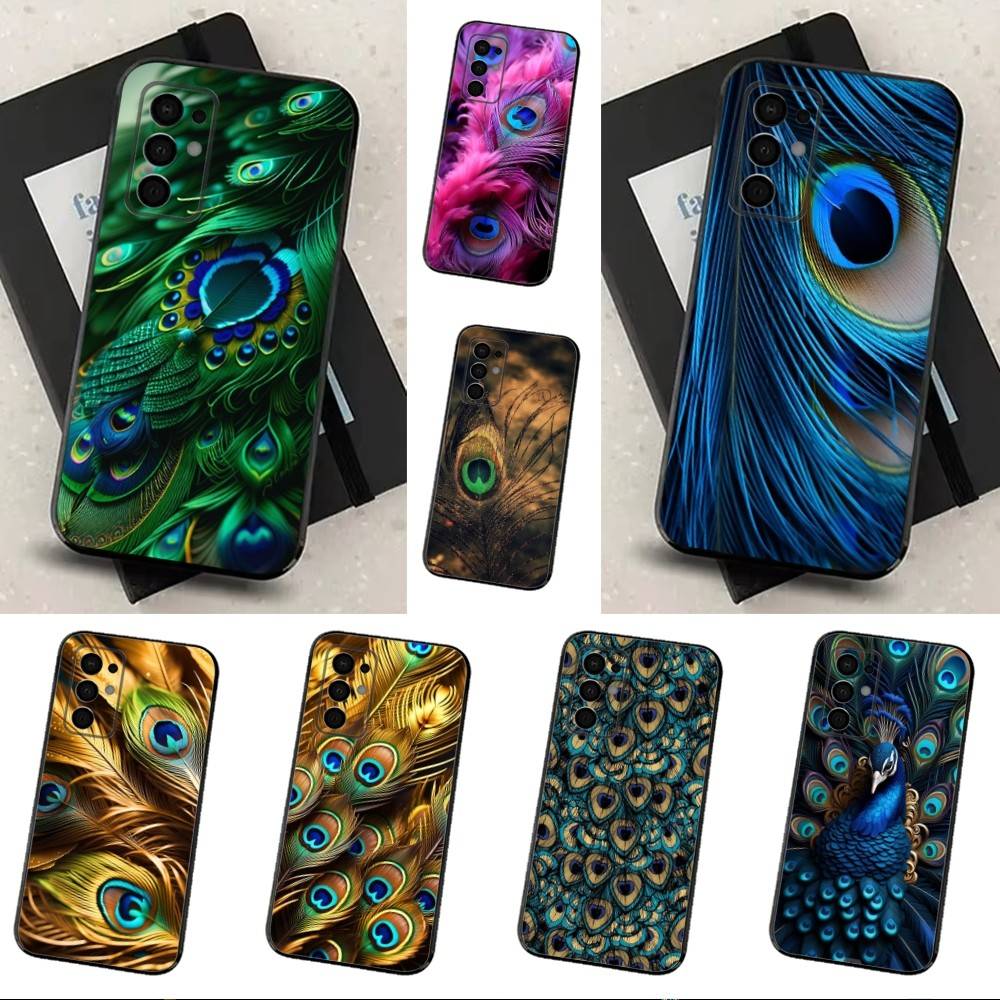 Peacock Feathers Phone For Samsung Galaxy A53,31,52,72,41,22,73,32,71,Note,J7,8,9,5G Soft Black Silicone Case