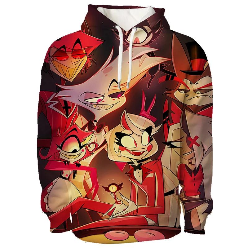 Najnovšia Anime Hazbin Grafická Mikina s Kapucňou Pánska 3D Plnofarebná Potlač Mikiny s Kapucňou Trend Streetwear Hotel Kreslený Pulóver Vrchné Oblečenie