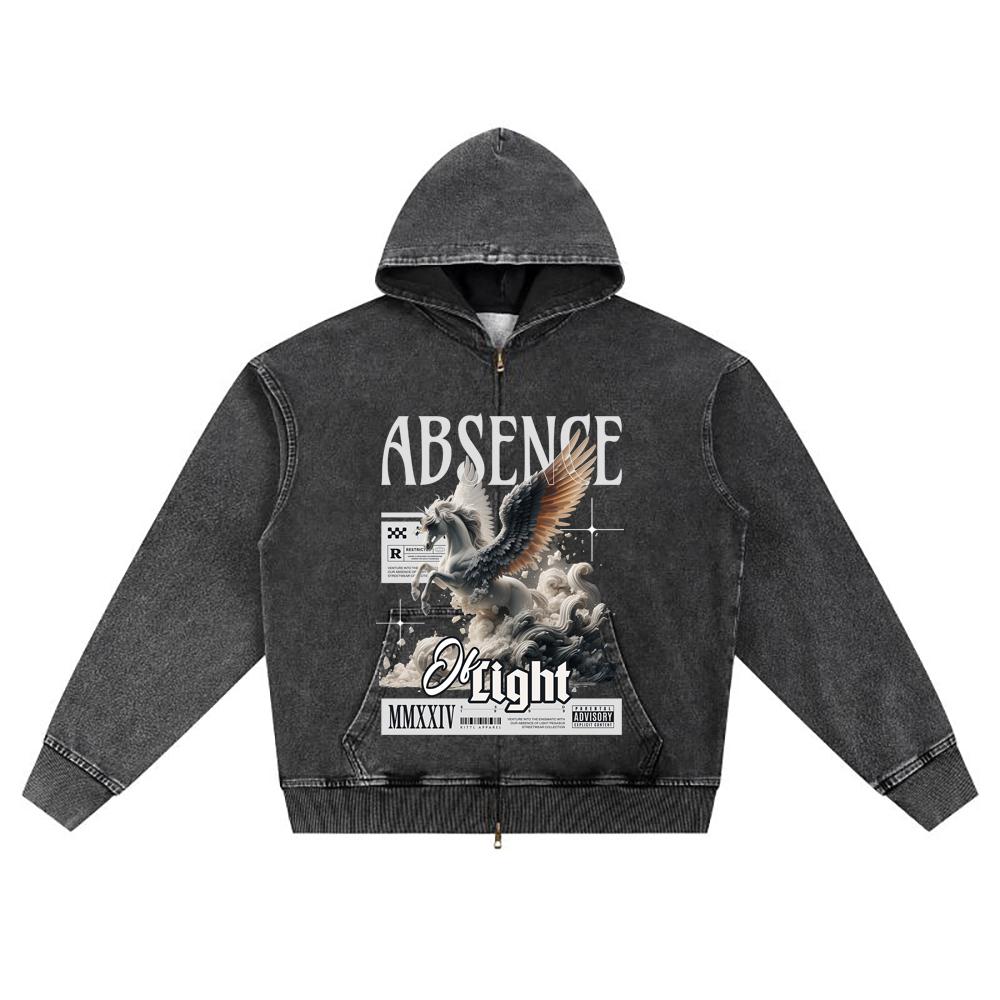 

DTG print Knitted Denim Zip-Up Hoodie Pegasus Streetwear Brother Print Zipper Hoodies S