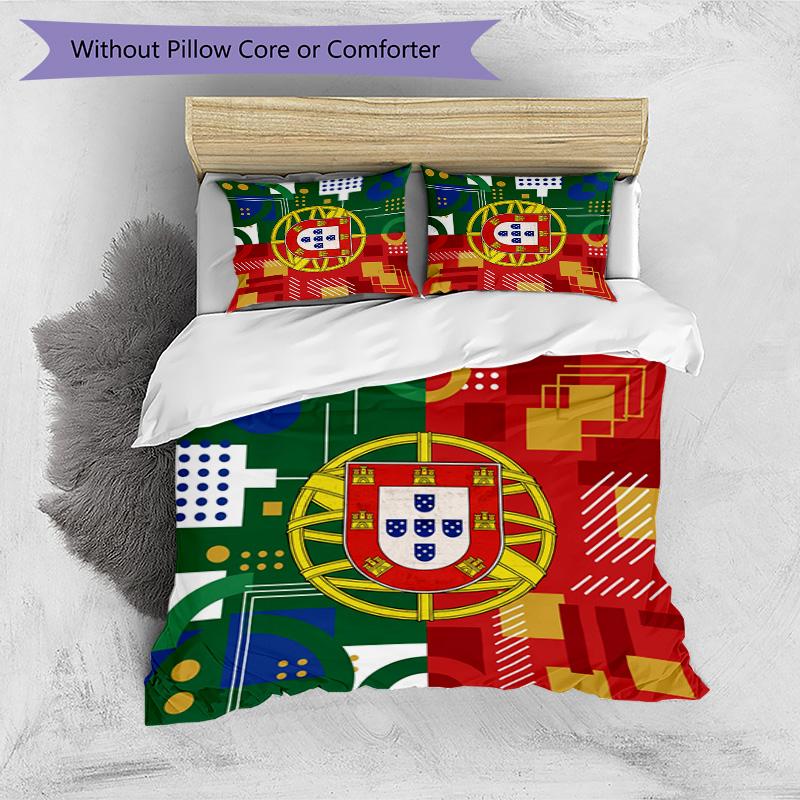 Set Biancheria da Letto Stampata Calcio Portogallo 3 Pezzi Set Copriletto Traspirante Accogliente come Regalo per la Casa Nuova o per le Feste