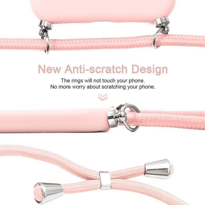 Coque - Silicone - iPhone 14 Pro Max - Souple - Cordon Réglable - Rose