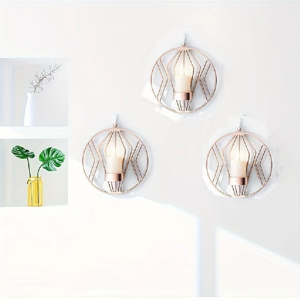 1Pc European style metal candle holder, geometric round wall candle holder, wall wrought iron decorative ornament