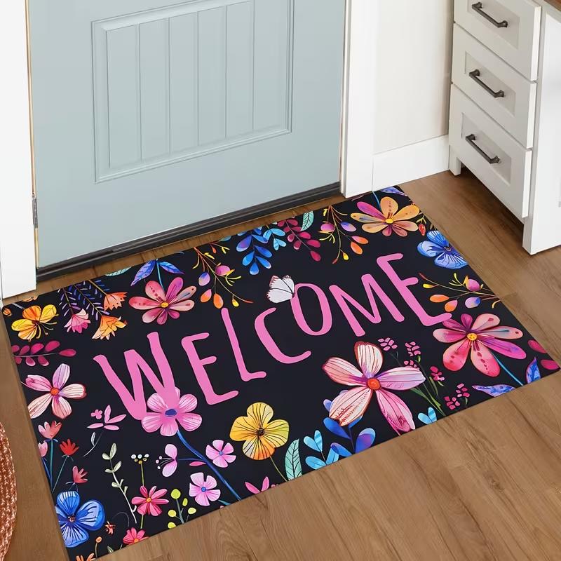Welcome Stone Carving Design Doormat- Non-slip Rug Suitable for Living Room Bedroom Kitchen Office and Vacation Home Decoration