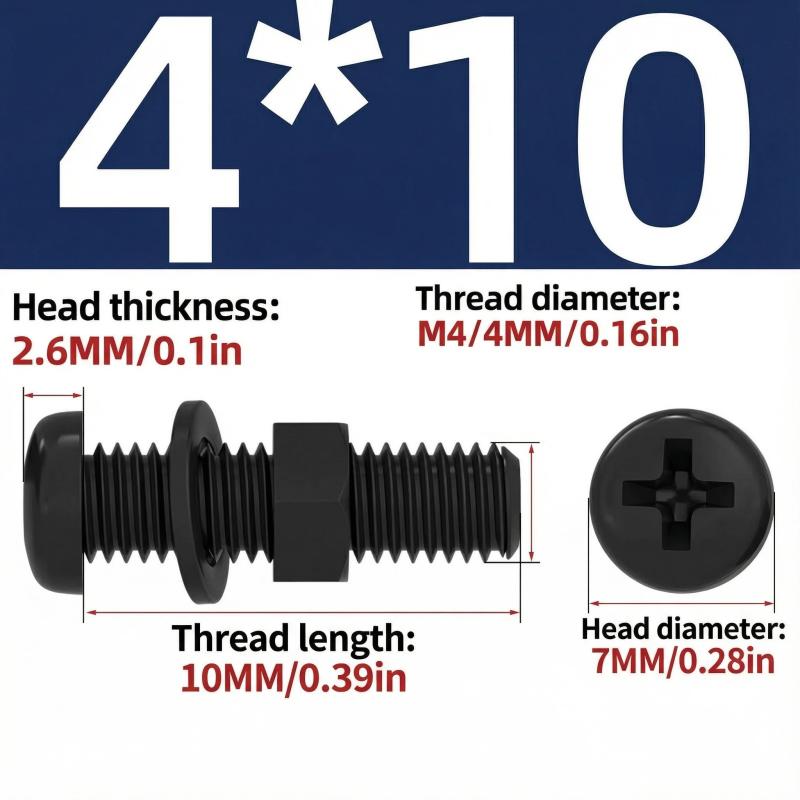 Nylon Round Head Cross Screw Washer Nut Set M2/M2.5/M3/M4/M5/M6 Used for Mechanical Acrylic Product Fixing Fastener White black