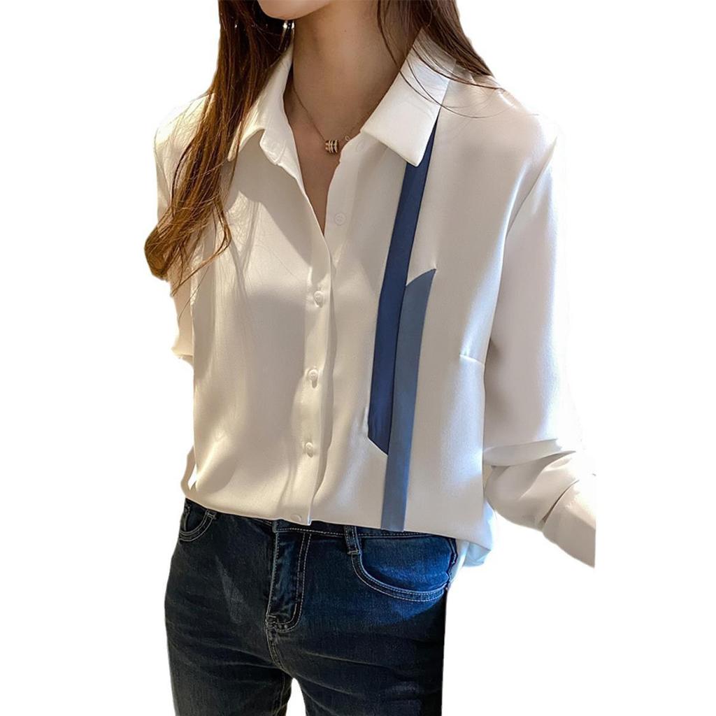 2024 Spring Women's Color Block Long Sleeve Chiffon Blouse - Professional Design