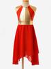 Girls Sleeveless Dance Dress Round Neckline Zipper Back Shiny Bronzing Cloth Irregular Hem Dresses